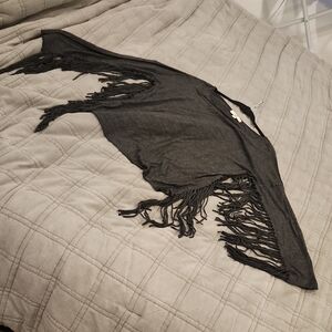 Ya Los Angeles Charcoal Gray Fringe Long Sleeve Top Size M!